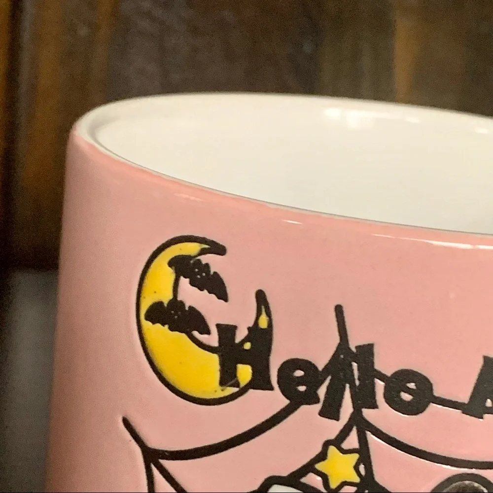 Hello Kitty Pink Halloween Mug - Skeleton Spider Web Bats Stars Pumpkins - Picture 3 of 11